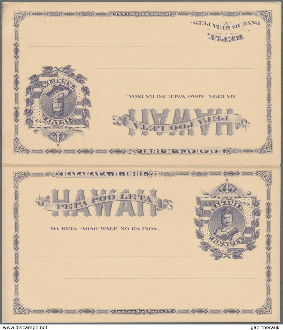 Hawaii - Ganzsachen: 1883, Paid Reply Postal Card 'Queen Liliuokalani' 1c.+1c. Purple On Buff Paper - Hawaii