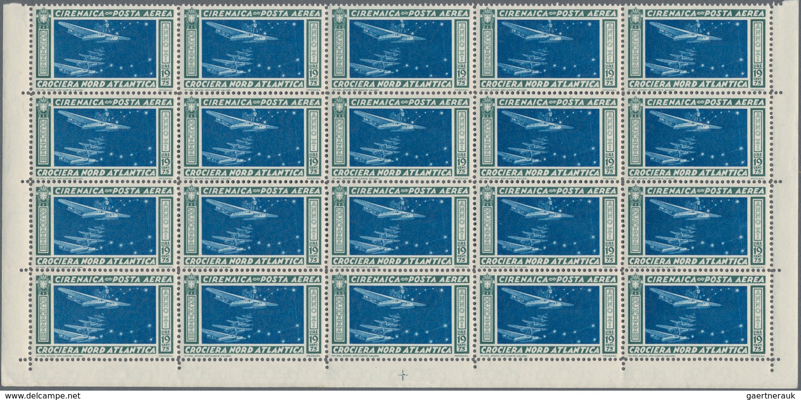 Italienisch-Cyrenaica: 1933, Airmails Squadron Flight, Both Values In Blocks Of 20 Stamps, Mint Neve - Cirenaica