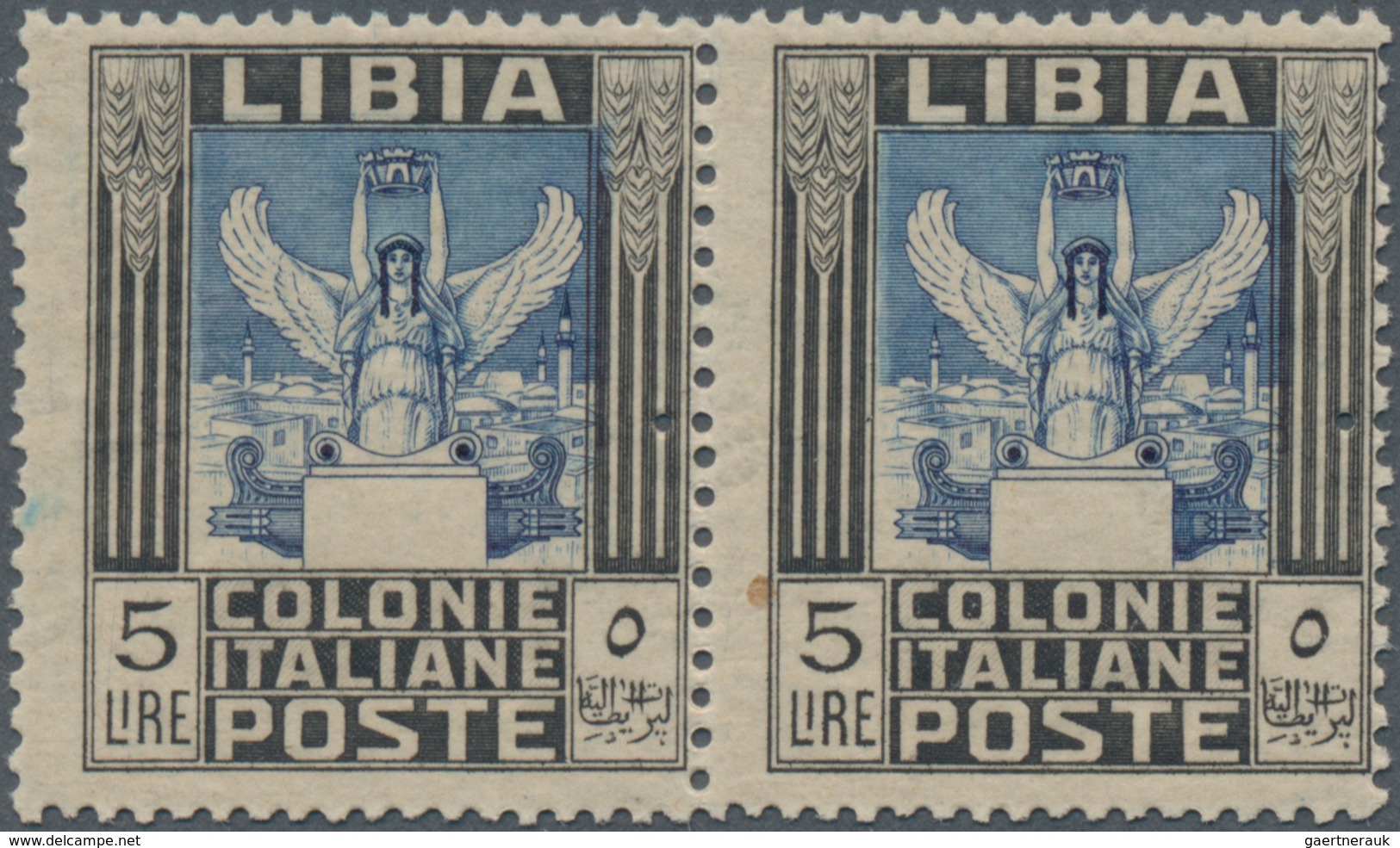 Italienisch-Libyen: 1921, 5 L Black/dark-blue Horizontal Pair Each With Variety "additional Perf. Ho - Libya