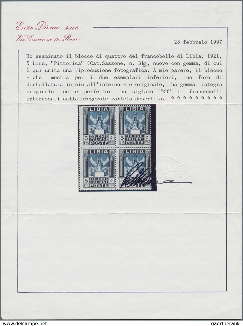 Italienisch-Libyen: 1921, 5 L Black/dark-blue Horizontal Pair Each With Variety "additional Perf. Ho - Libya