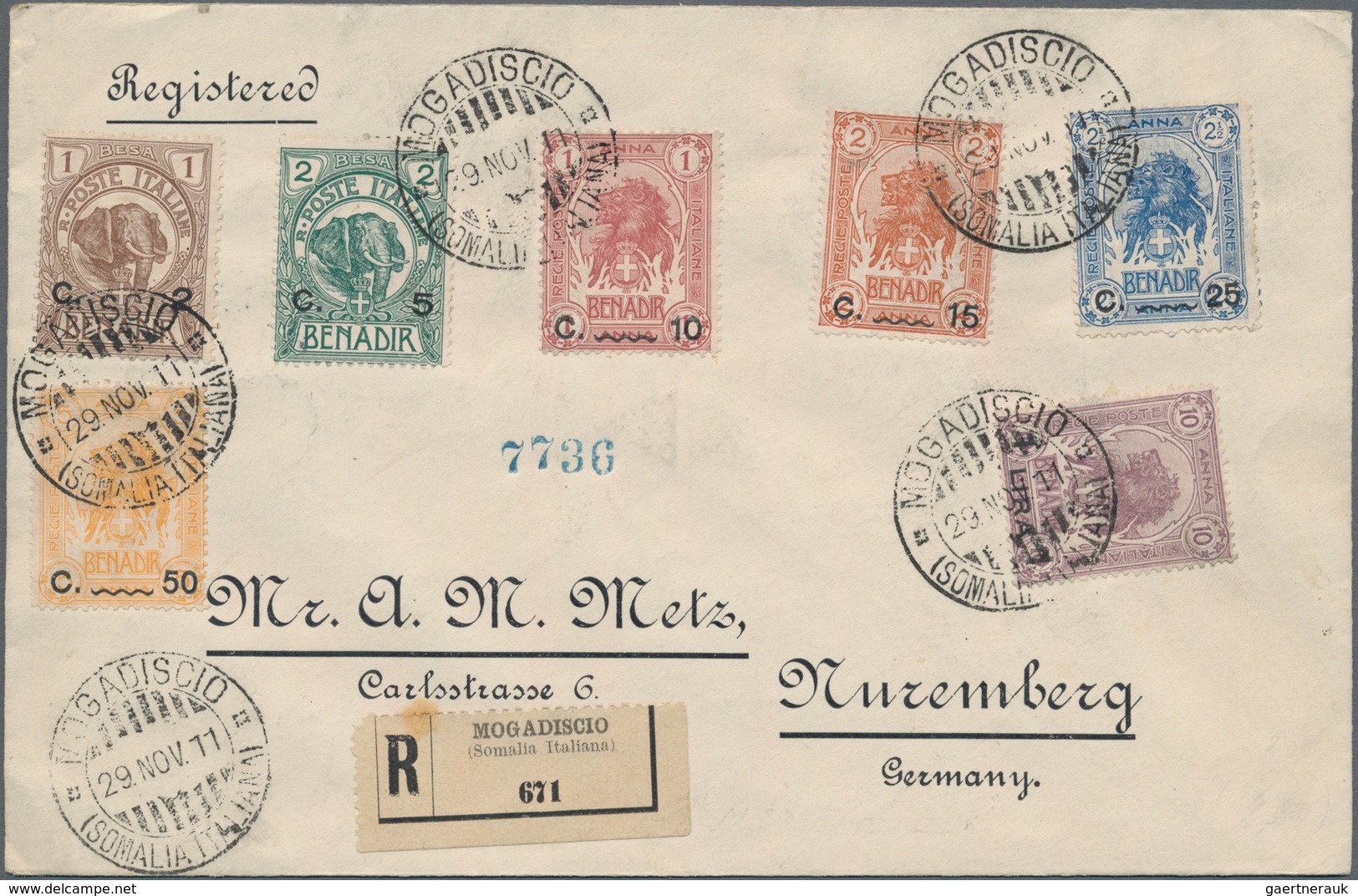 Italienisch-Somaliland: 1906, Benadir Surcharges 2 C./1 L. Cpl. (ex-20 C.) Tied "MOGADISCIO 29 NOV 1 - Somalia