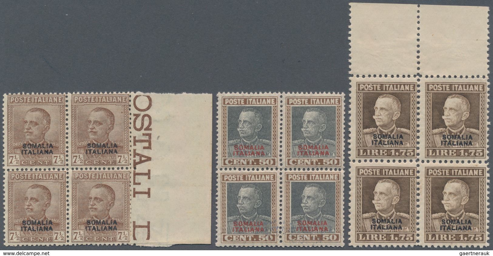 Italienisch-Somaliland: 1928, Vittorio Emanuele, Three Values In Blocks Of Four, Mint Never Hinged, - Somalia
