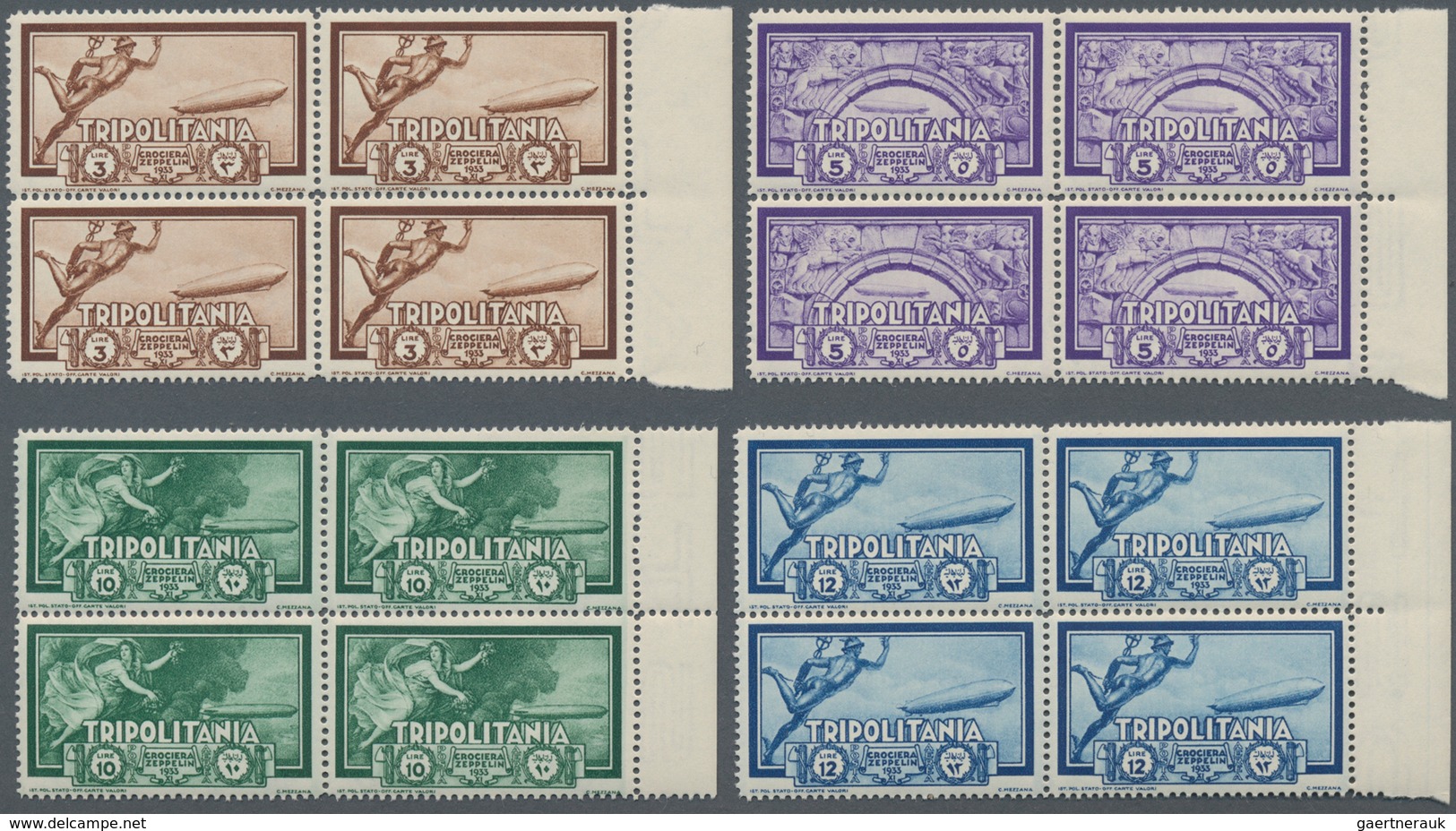 Italienisch-Tripolitanien: 1933, Airmails Zeppelin, 3l.-20l., Complete Set Of Four Values In Margina - Tripolitania