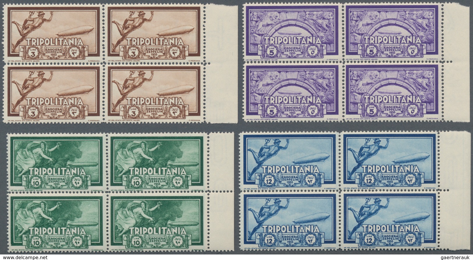 Italienisch-Tripolitanien: 1933, Airmails Zeppelin, 3l.-20l., Complete Set Of Four Values In Margina - Tripolitania