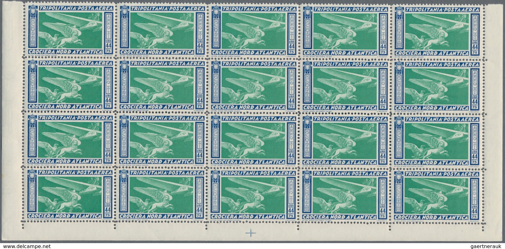 Italienisch-Tripolitanien: 1933, Airmails Squadron Flight, Both Values In Blocks Of 20 Stamps, Mint - Tripolitania