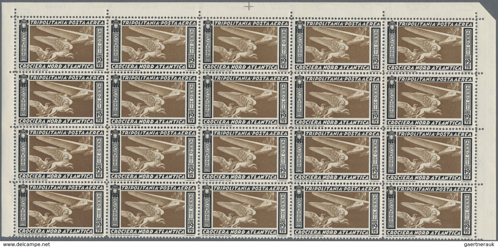 Italienisch-Tripolitanien: 1933, Airmails Squadron Flight, Both Values In Blocks Of 20 Stamps, Mint - Tripolitania