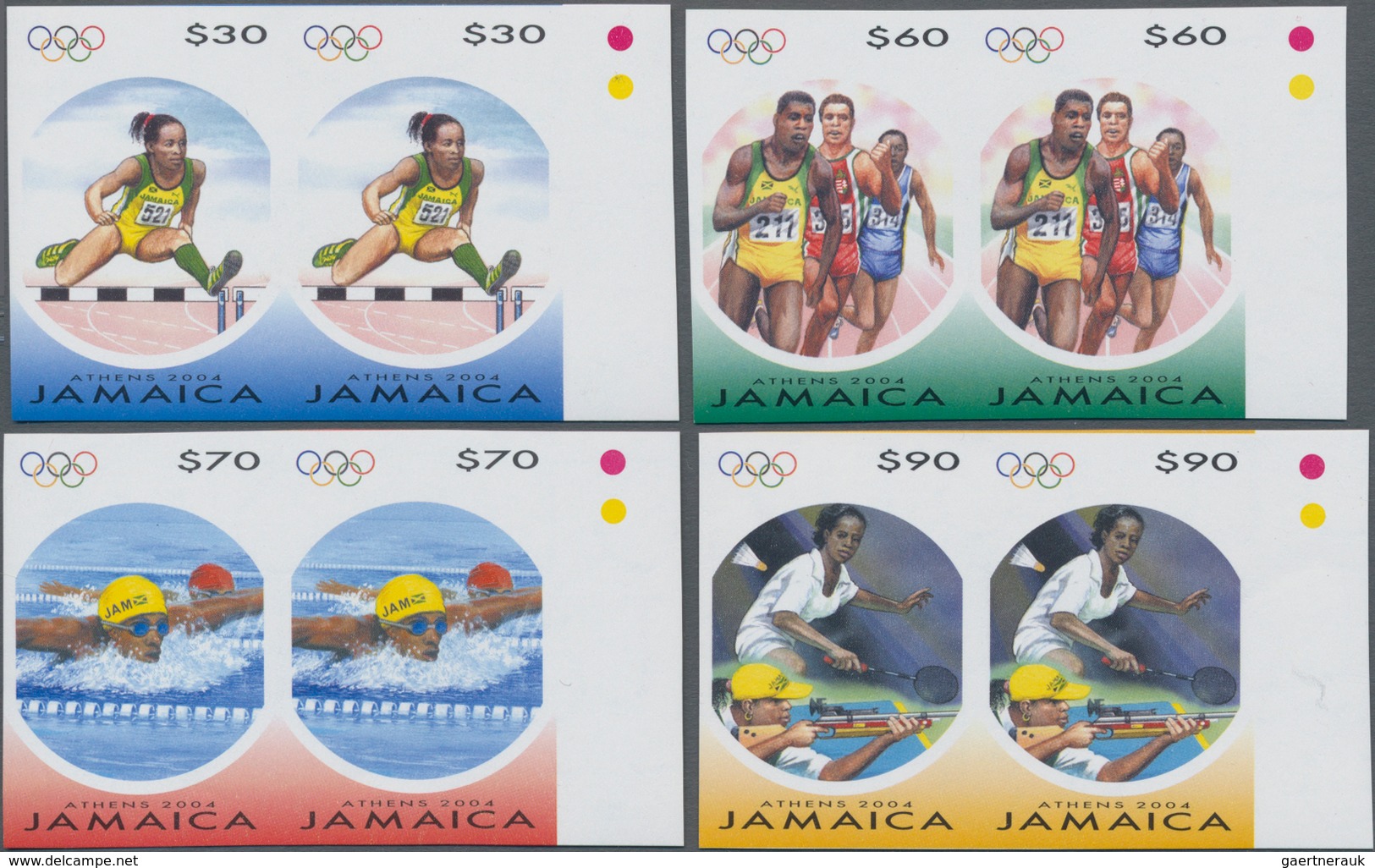 Jamaica: 2004, Summer Olympics Athens Complete Set Of Four (hurdles, Running, Swimming, Badminton An - Jamaica (1962-...)