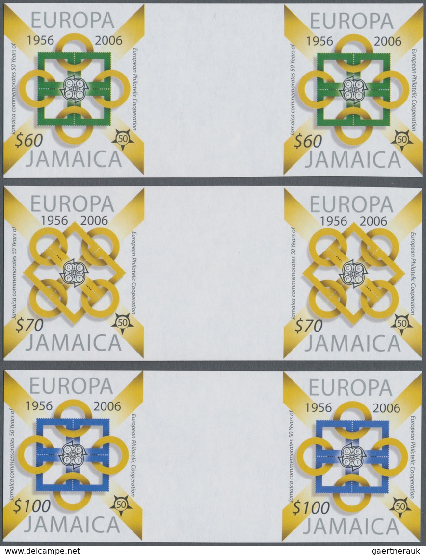 Jamaica: 2005, 50 Years Europa-CEPT Stamps Complete Set Of Three In Horizontal IMPERFORATE Gutter Pa - Jamaica (1962-...)