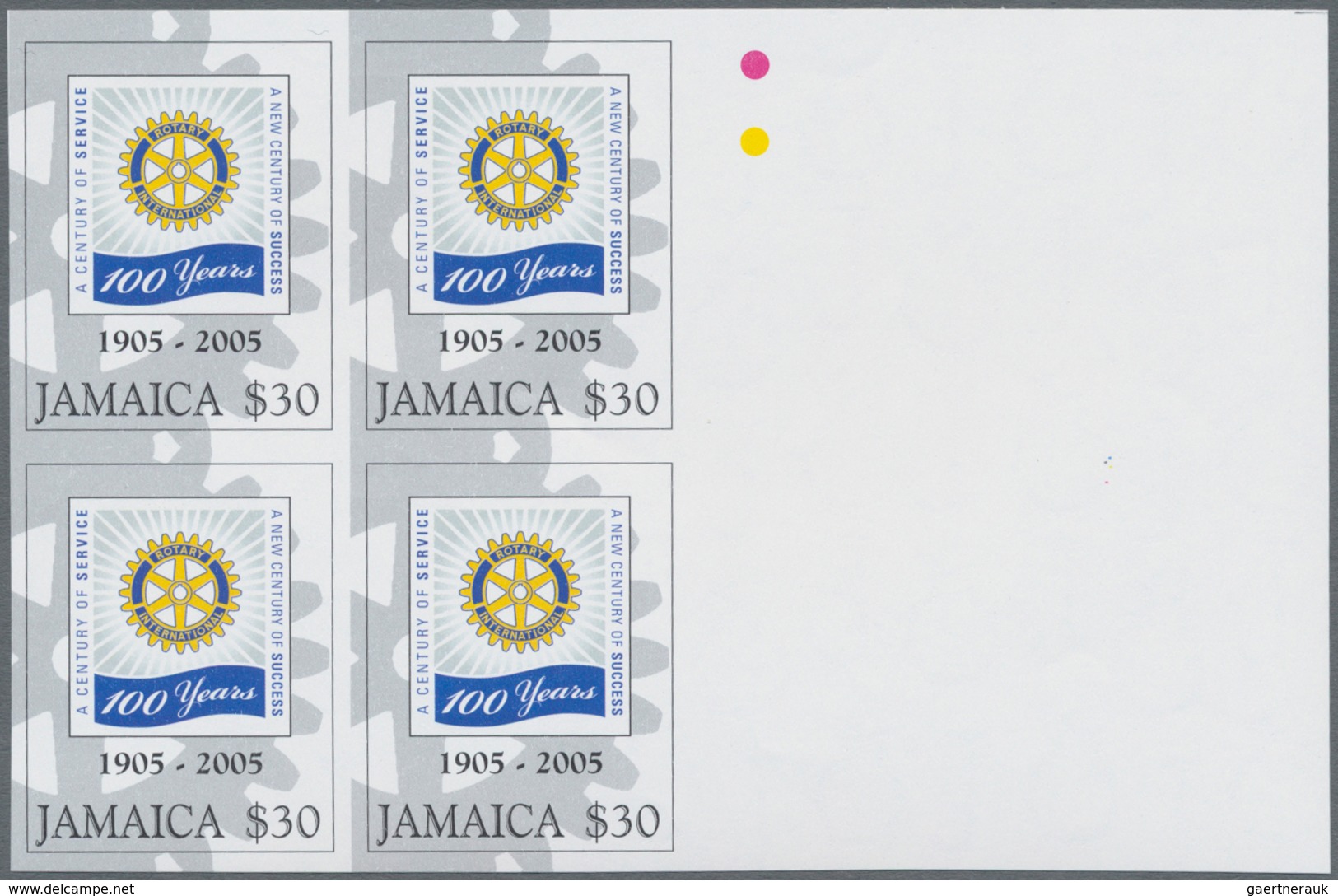 Jamaica: 2005, 100 Years Rotary International $30 In An IMPERFORATE Block Of Four From Right Margin, - Jamaica (1962-...)