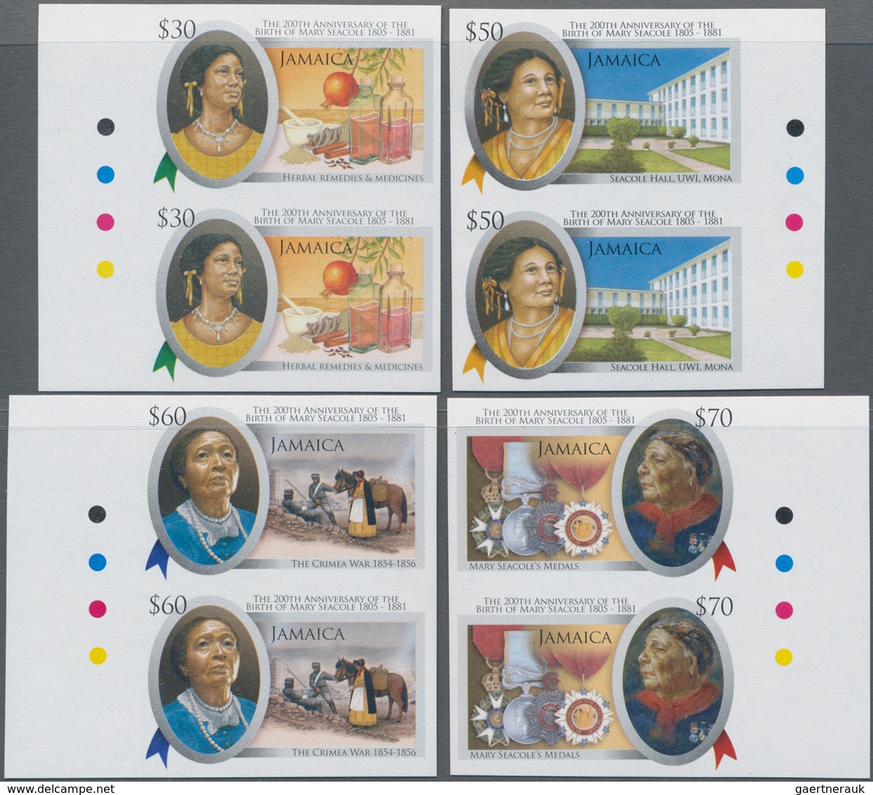 Jamaica: 2005, 200th Birthday Of Mary Seacole (nurse) Complete Set Of Four In Vertical IMPERFORATE P - Jamaica (1962-...)