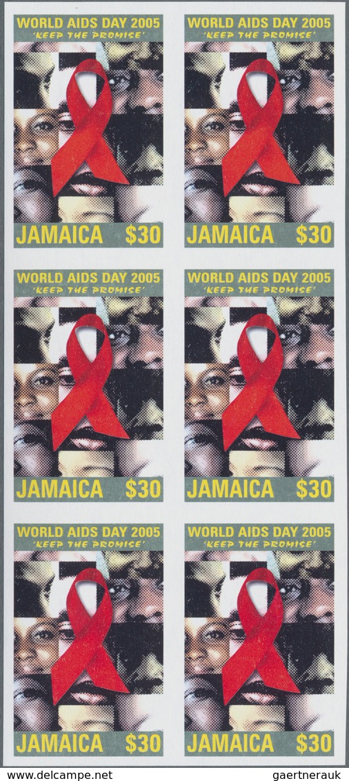 Jamaica: 2005, World AIDS Day $30 In An IMPERFORATE Block Of Six, Mint Never Hinged And Scarce - Jamaica (1962-...)
