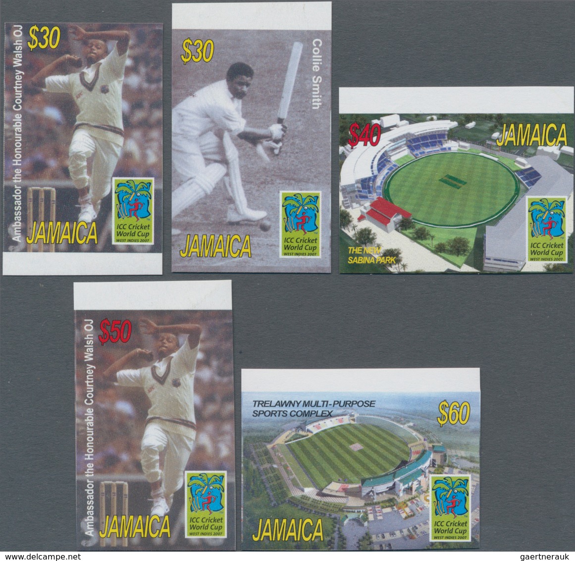 Jamaica: 2007, Cricket World Cup Complete IMPERFORATE Set Of Five From Different Margins And The Imp - Jamaica (1962-...)