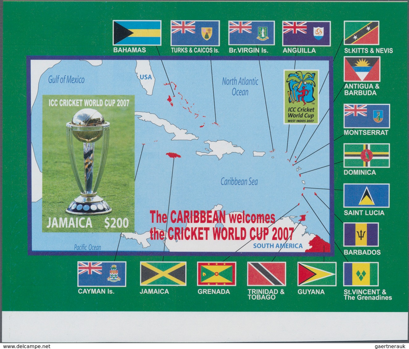 Jamaica: 2007, Cricket World Cup Complete IMPERFORATE Set Of Five From Different Margins And The Imp - Jamaica (1962-...)