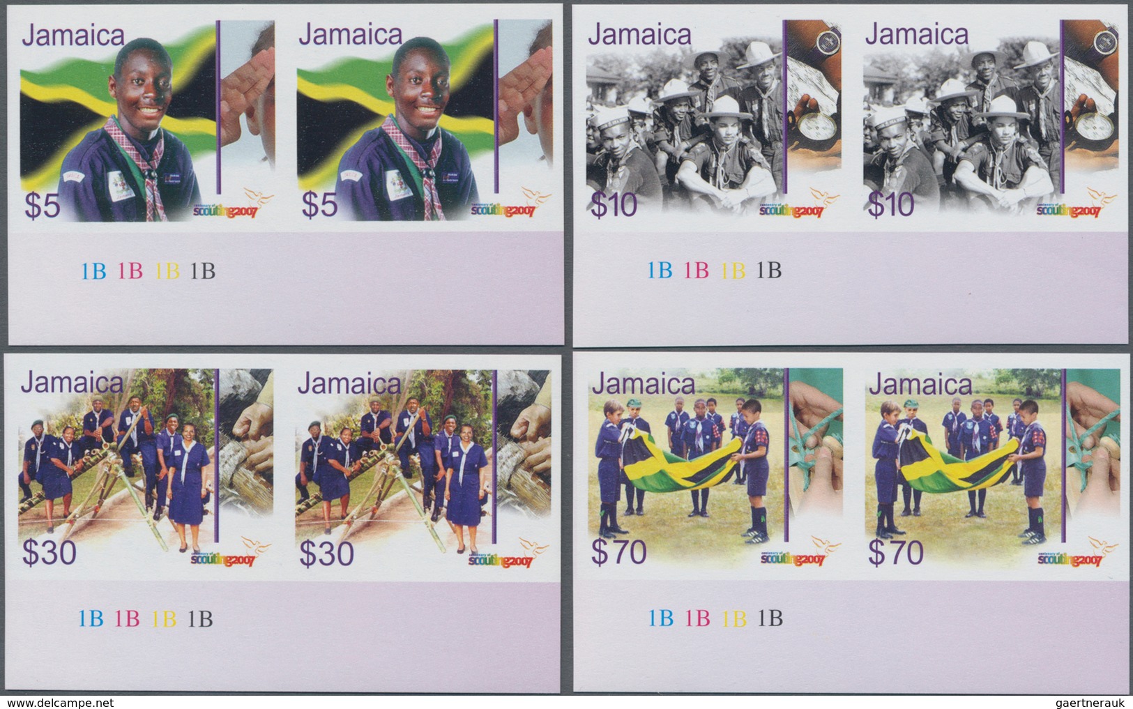 Jamaica: 2007, Centenary Of Scouting Complete Set Of Four In Horizontal IMPERFORATE Pairs From Lower - Giamaica (1962-...)