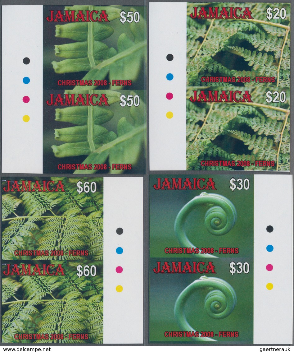 Jamaica: 2008, Christmas 'Ferns' Complete Set Of Four In Vertical IMPERFORATE Pairs From Right Or Le - Jamaica (1962-...)