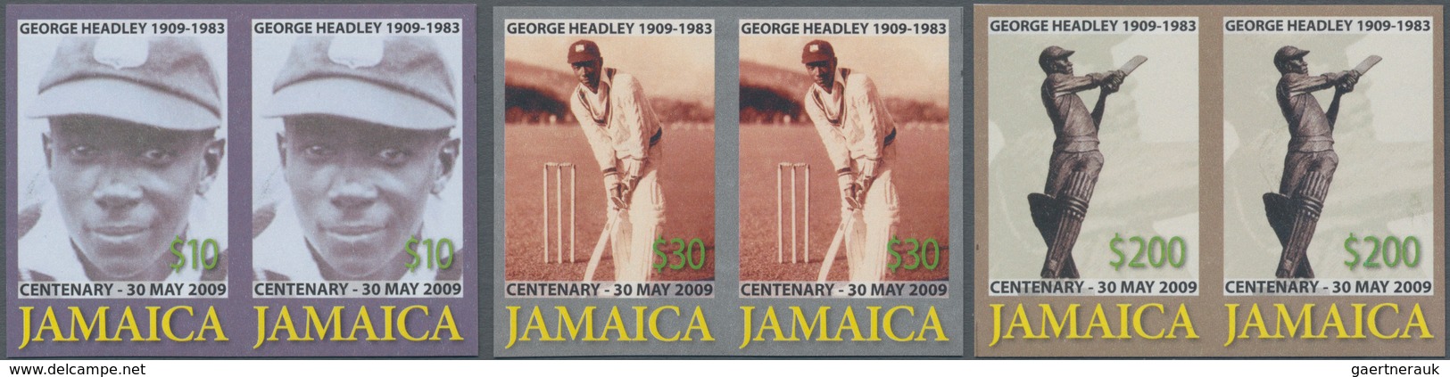 Jamaica: 2009, 100th Birthday Of George Headley (cricket Player) Complete Set Of Three In Horizontal - Jamaica (1962-...)