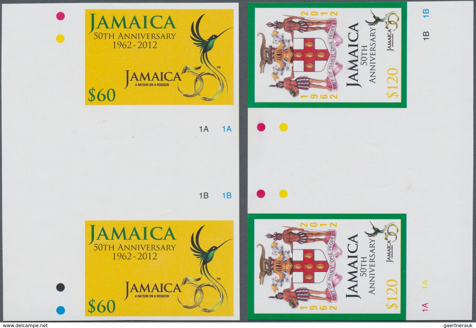 Jamaica: 2012, 50th Anniversary Of Independence Complete Set Of Two $60 Humming-bird And $120 Coat O - Jamaica (1962-...)