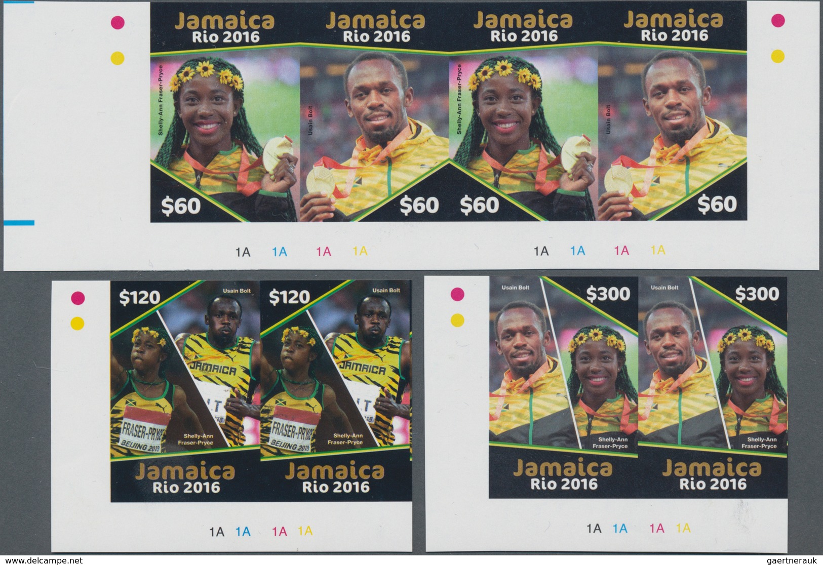 Jamaica: 2016, Summer Olympics Rio De Janeiro Complete Set Of Four In Horizontal IMPERFORATE Pairs F - Jamaica (1962-...)