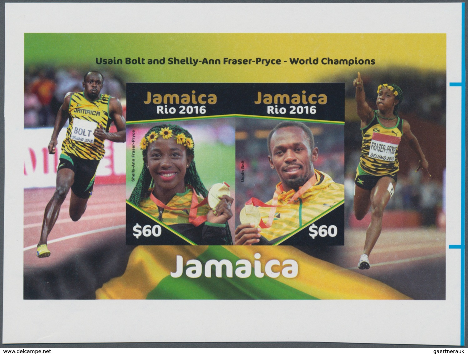 Jamaica: 2016, Summer Olympics Rio De Janeiro Complete Set Of Four In Horizontal IMPERFORATE Pairs F - Jamaica (1962-...)