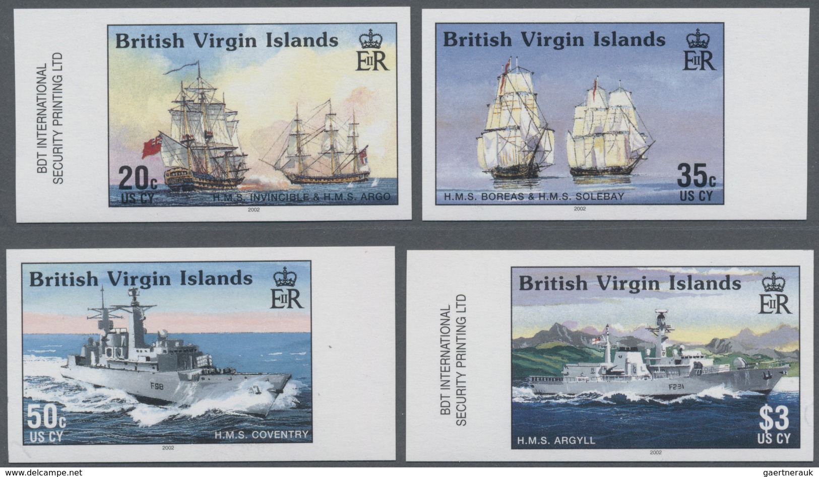 Jungferninseln / Virgin Islands: 2002, Ships Of The Royal Navy Complete IMPERFORATE Set Of Four From - Iles Vièrges Britanniques