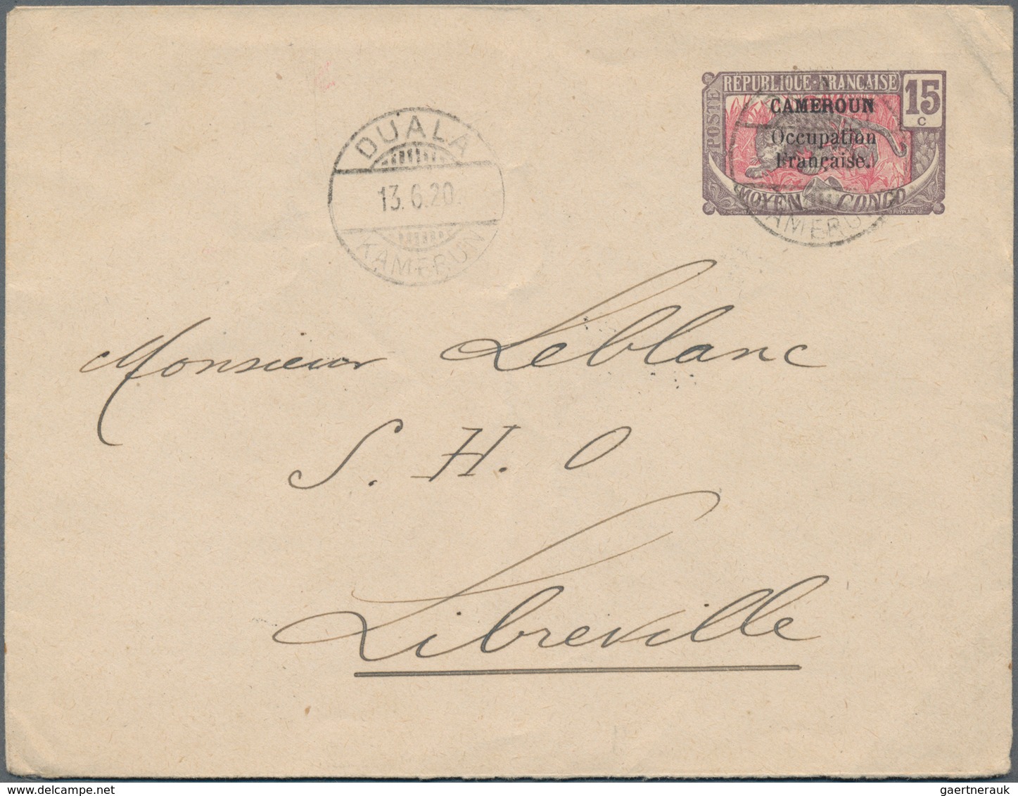Kamerun: 1920, French Occupation, Commercially Used Postal Stationery Envelope Of Middle-Congo With - Cameroon (1960-...)