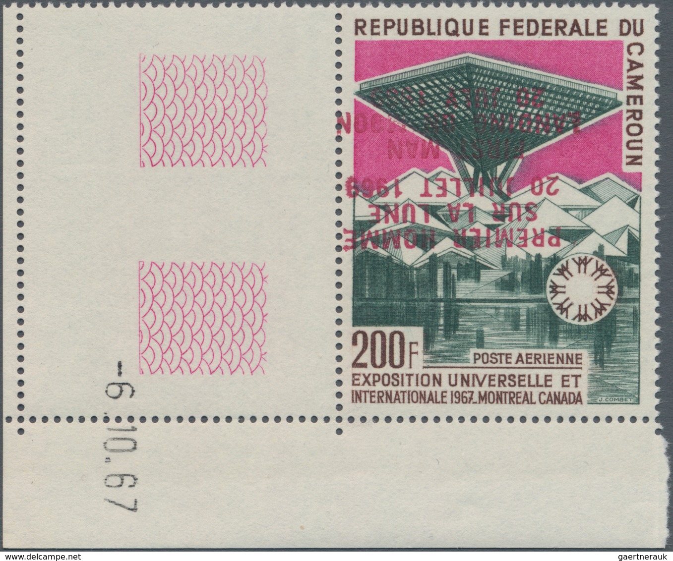 Kamerun: 1969, 1st Manned Moon Landing, 200fr. With Inverted Overprint, Marginal Copy From The Lower - Cameroon (1960-...)