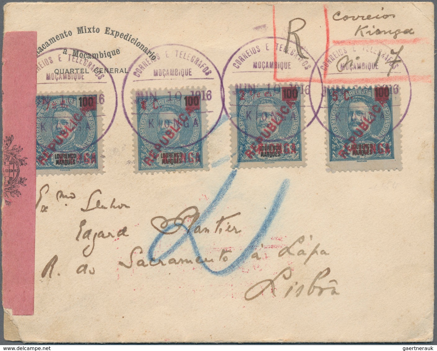 Kionga: 1916, 1/2 C To 5 C On 100 R Blue/black, Complete Set With Four Values, Each Stamp Tied By Vi - Kionga