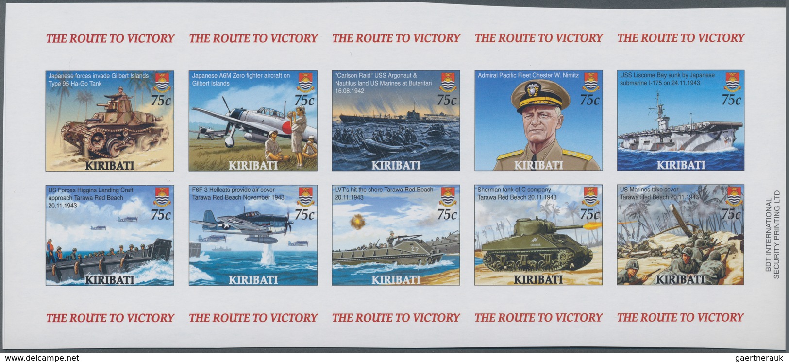 Kiribati (Gilbert-Inseln): 2005, 60 Years End Of WWII Complete Set Of Ten With Different War Scenes - Kiribati (1979-...)