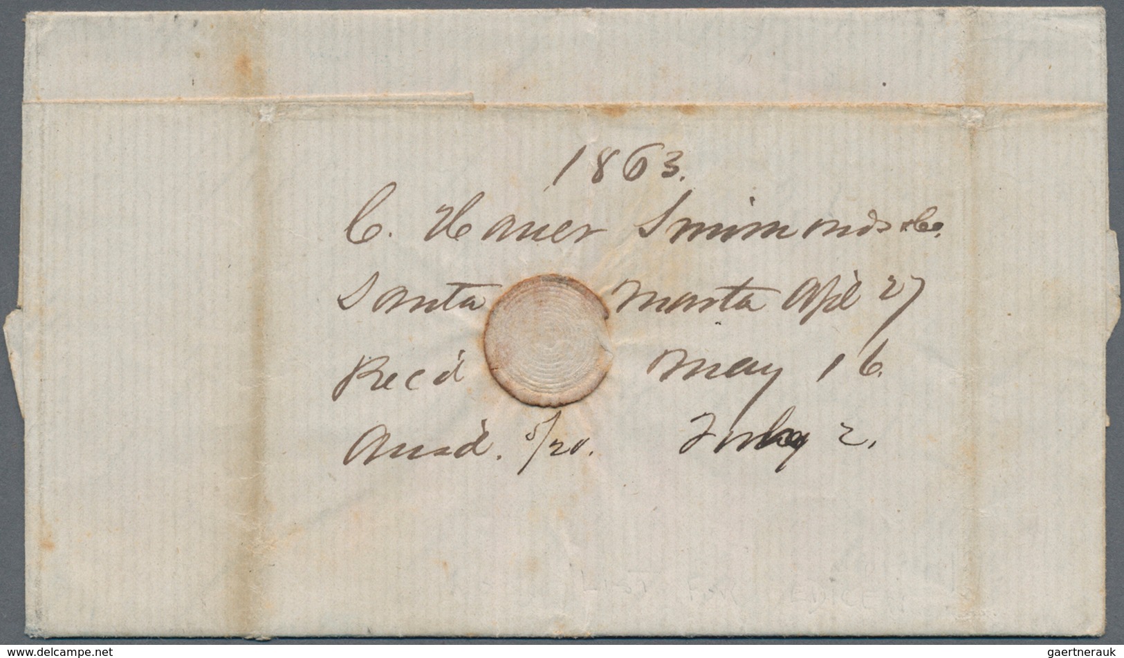 Kolumbien: 1863, Stampless Entire Letter, Dated 27 April, Addresse To Lanman & Kemp, Merchants In NE - Kolumbien