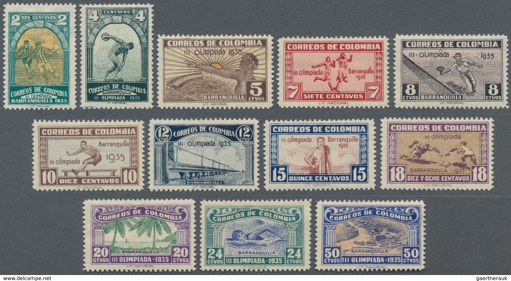 Kolumbien: 1935, 3rd Olympic Games Of South And Central America, 2c. To 10p., Complete Set Of 16 Val - Kolumbien