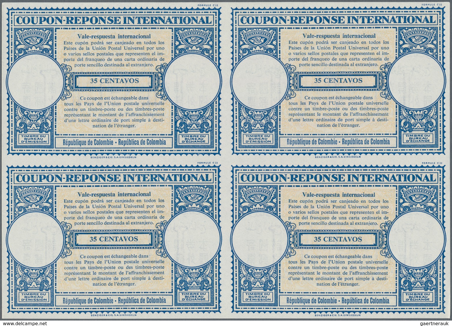 Kolumbien: 1954, Juni. International Reply Coupon 35 Centavos (London Type) In An Unused Block Of 4. - Colombia