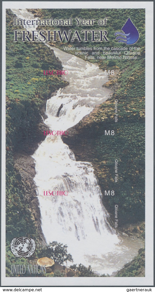 Lesotho: 2004, International Year Of Freshwater Complete Set Of Three (Qiloane Waterfall) In An IMPE - Lesotho (1966-...)