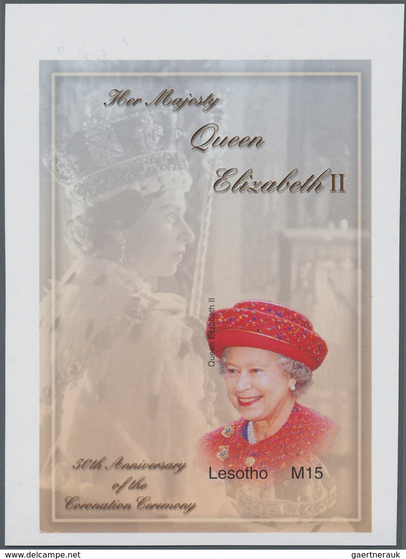 Lesotho: 2004, 50th Anniversary Of The Coronation Ceremeny Of QEII Complete Set Of Three In An IMPER - Lesotho (1966-...)