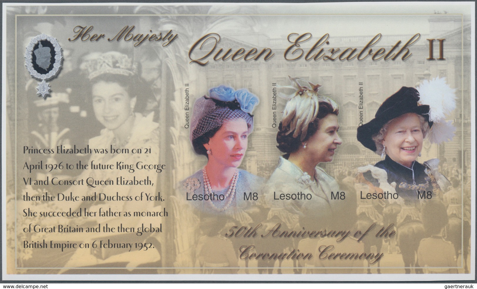 Lesotho: 2004, 50th Anniversary Of The Coronation Ceremeny Of QEII Complete Set Of Three In An IMPER - Lesotho (1966-...)