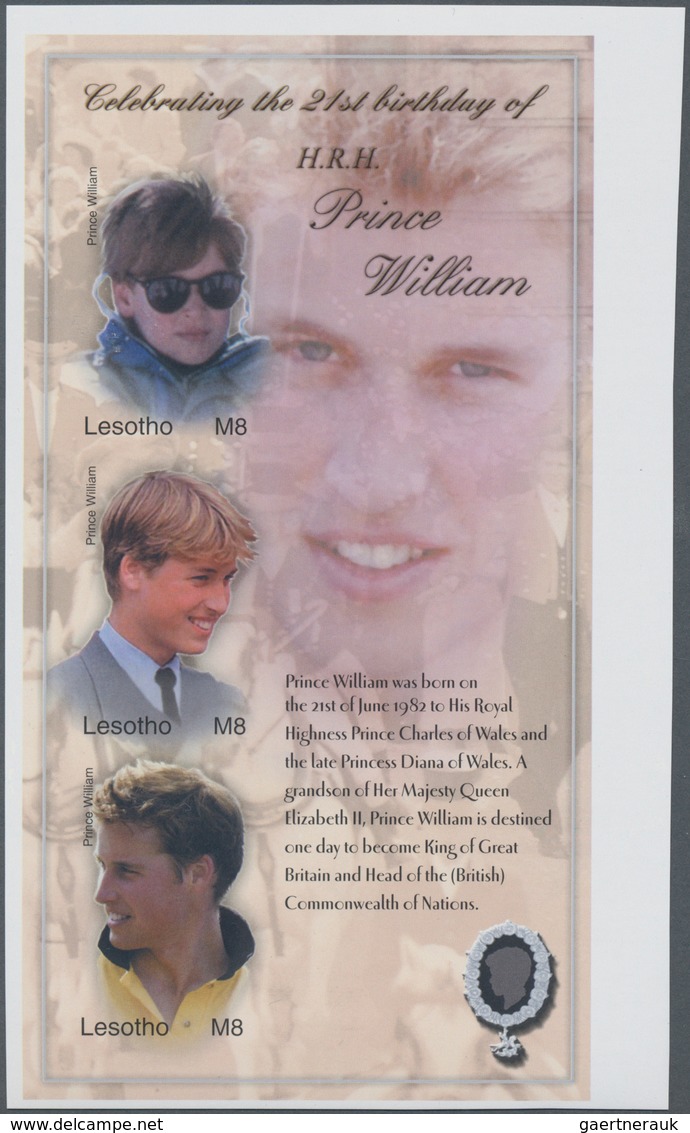 Lesotho: 2004, 21st Birthday Of HRH Prince William Complete Set Of Three In An IMPERFORATE Sheetlet - Lesotho (1966-...)