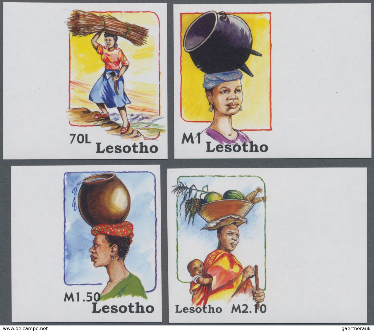 Lesotho: 2006, Women Of The Mosotho With Head Loads Complete IMPERFORATE Set Of Four From Right Or L - Lesotho (1966-...)