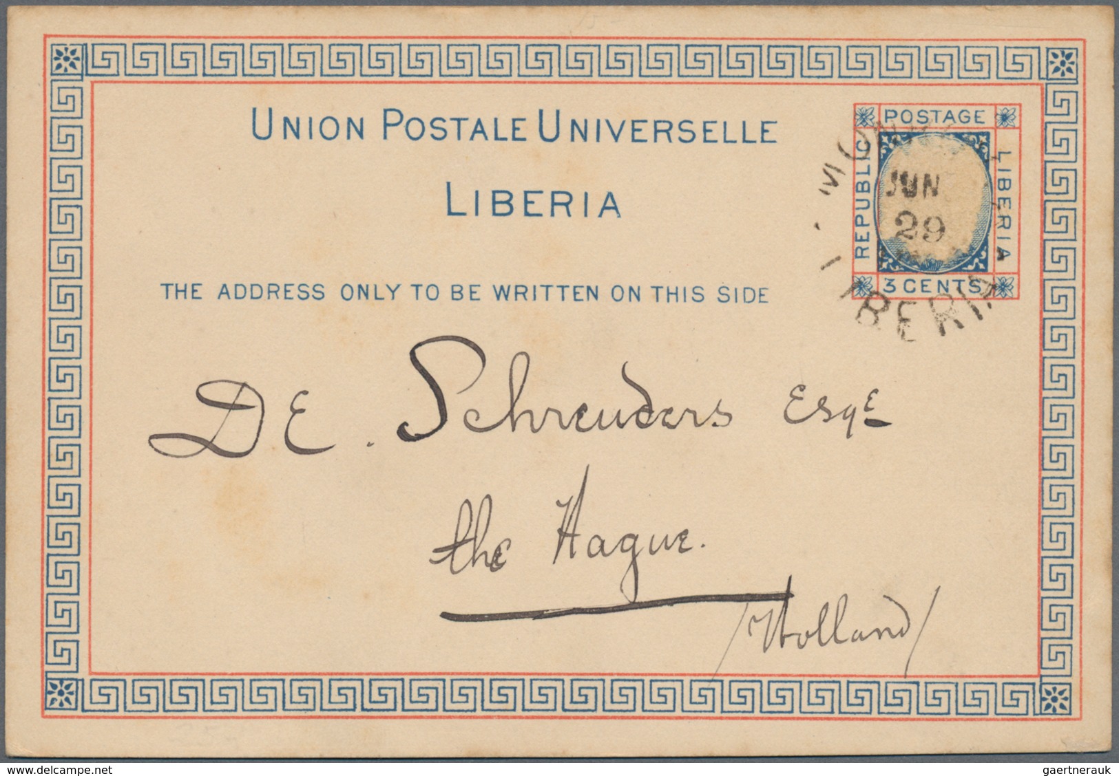 Liberia: 1891, Commercially Used Postal Stationery Card With Head Of President Hilary Johnson (offic - Liberia