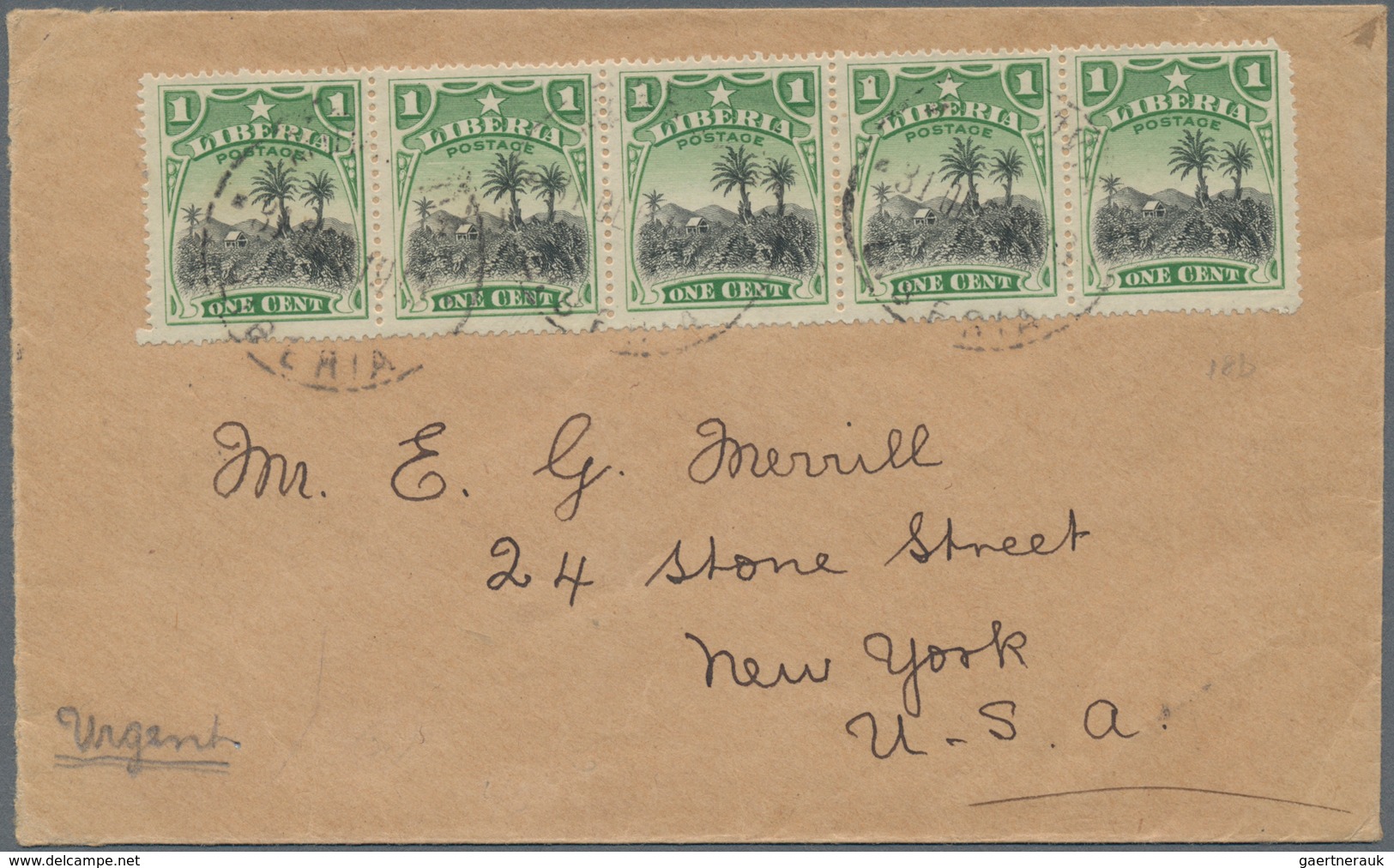 Liberia: 1913 (31.12.), Definitve Issue 1c. COFFEE PLANTATION (Coffee Arabica) Horizontal Strip Of F - Liberia