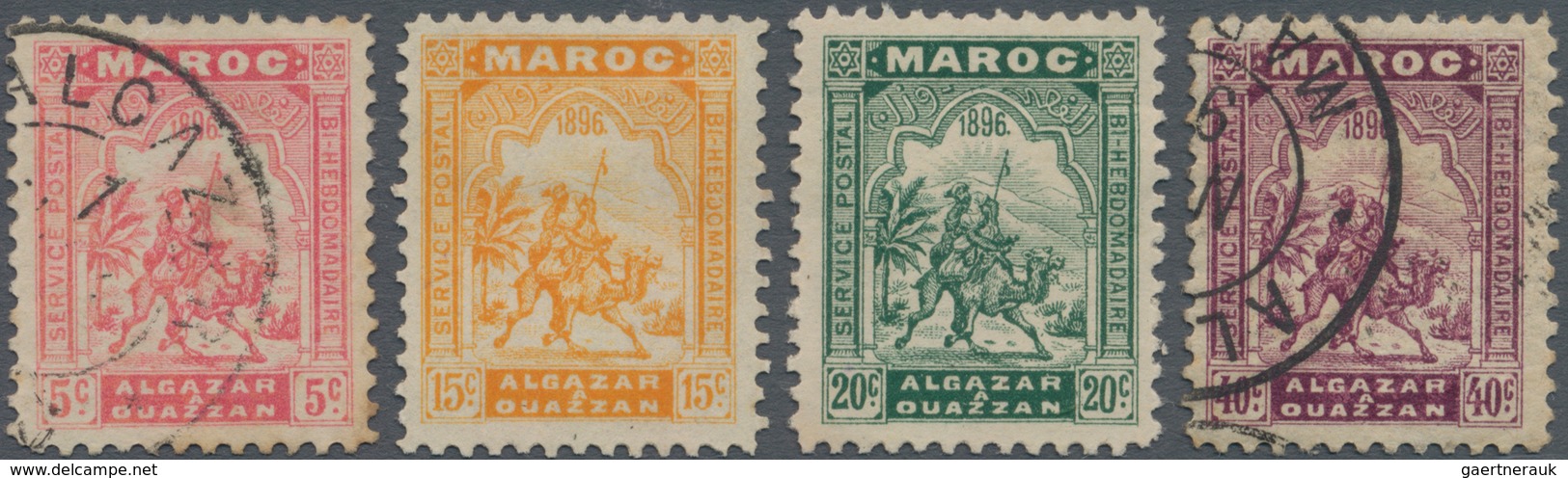 Marokko: LOCALS: ALCAZAR A OUAZZAN, 1896, Four Values Used Resp. Unused No Gum (Yvert 2, 4/6). - Unused Stamps
