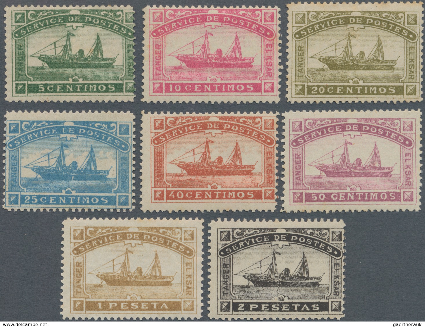 Marokko: LOCALS: TANGER A EL KSAR, 1898, 5c.-2p., Complete Set Of Eight Values, Mint Original Gum Wi - Unused Stamps