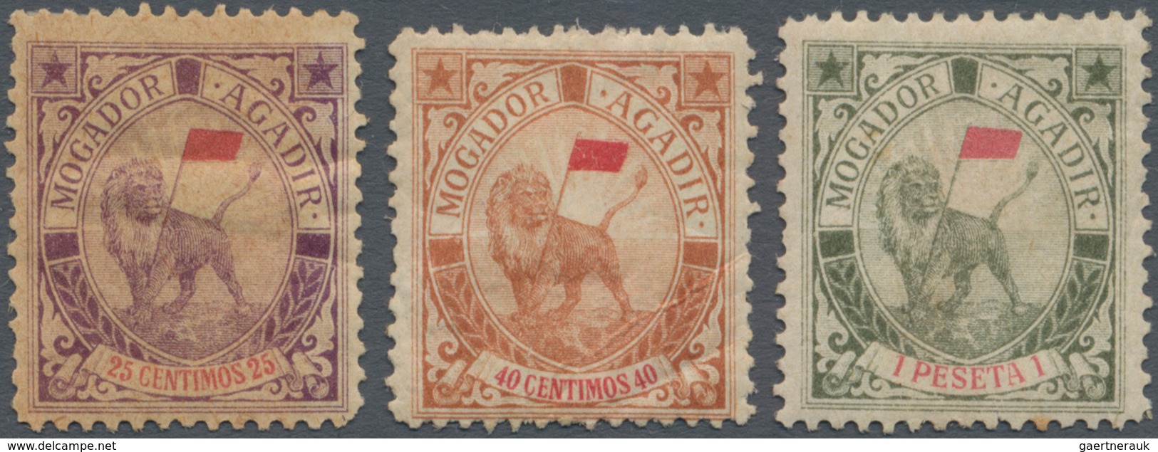 Marokko: LOCALS: MOGADOR A AGADIR, 1899, 25c., 40c. And 1p., Three Values Mint Original Gum With Hin - Unused Stamps