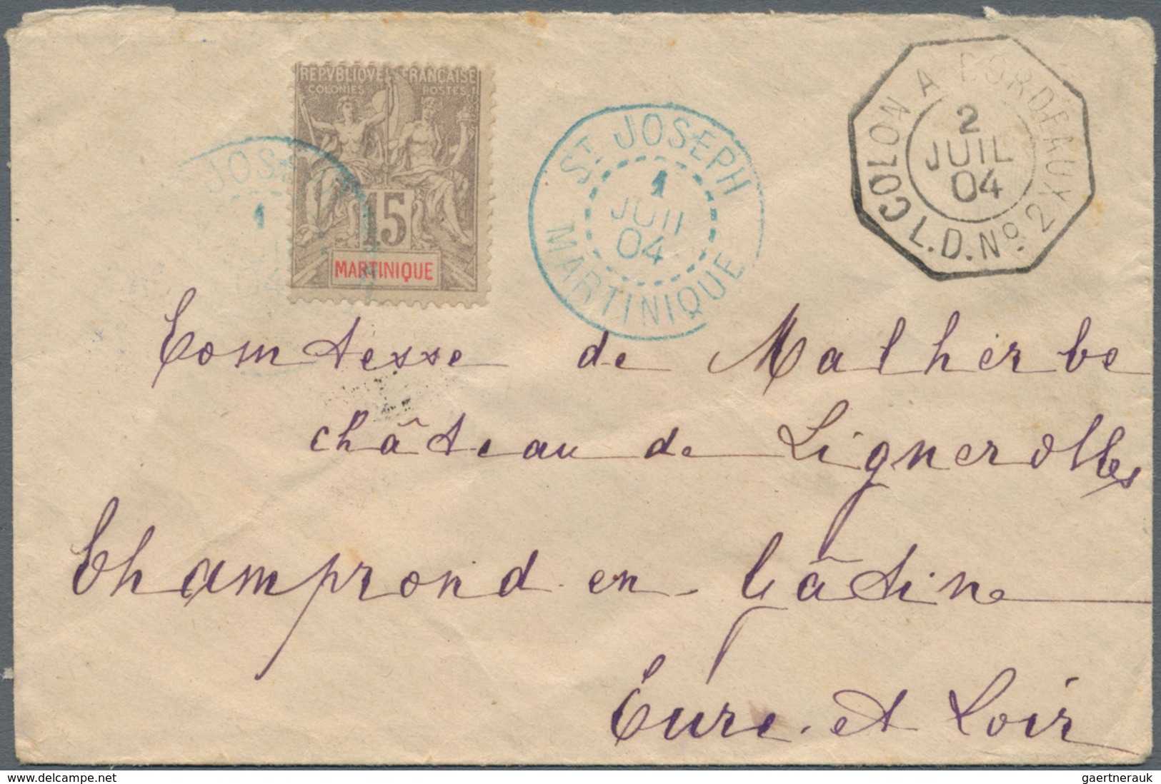 Martinique: 1904, Little Cover Franked With 15 (c) Grey/red From St. Joseph Via Fort De France By Sh - Other & Unclassified