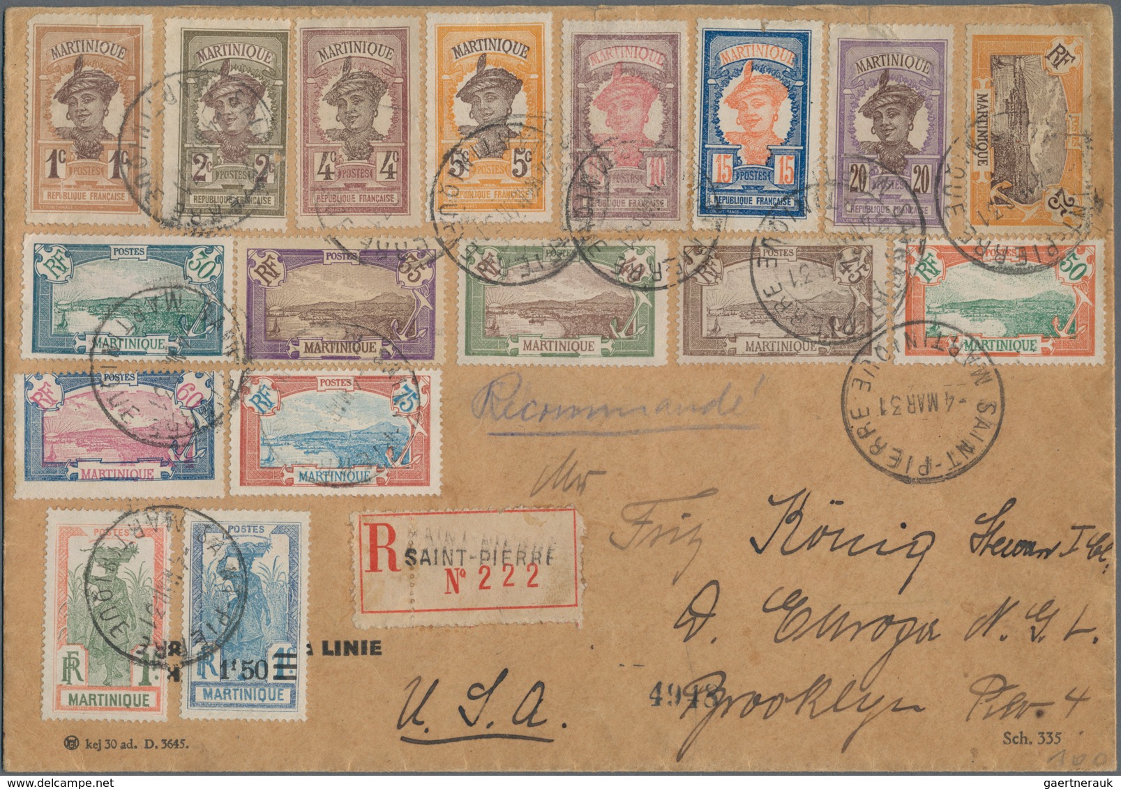 Martinique: 1931, Definitives "Native Woman/Fort-de-France/Sugar Harvest", Attractive Franking Of 17 - Sonstige & Ohne Zuordnung