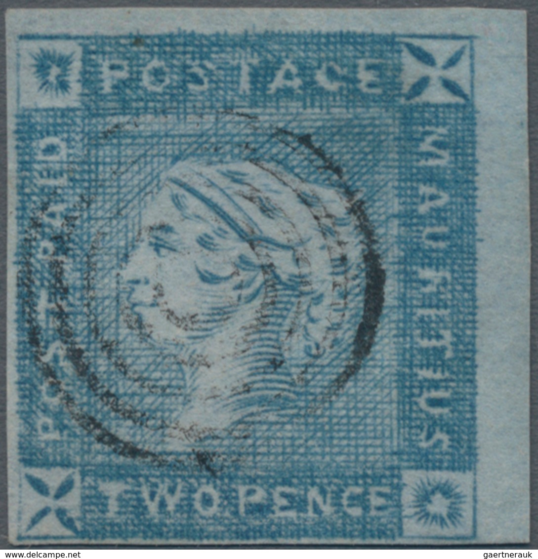 Mauritius: 1859, "Lapirot" TWO PENCE Blue, Early Impression, Full To Huge Margins All Around, Minime - Mauritius (...-1967)