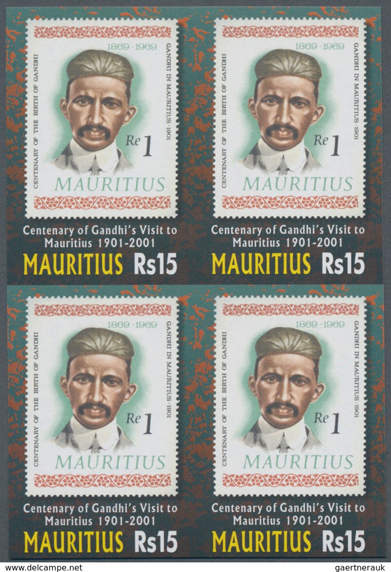 Mauritius: 2001, Centenary Of Gandhi's Visit To Mauritius 15rs. In An IMPERFORATE Block Of Four, Min - Mauritius (...-1967)