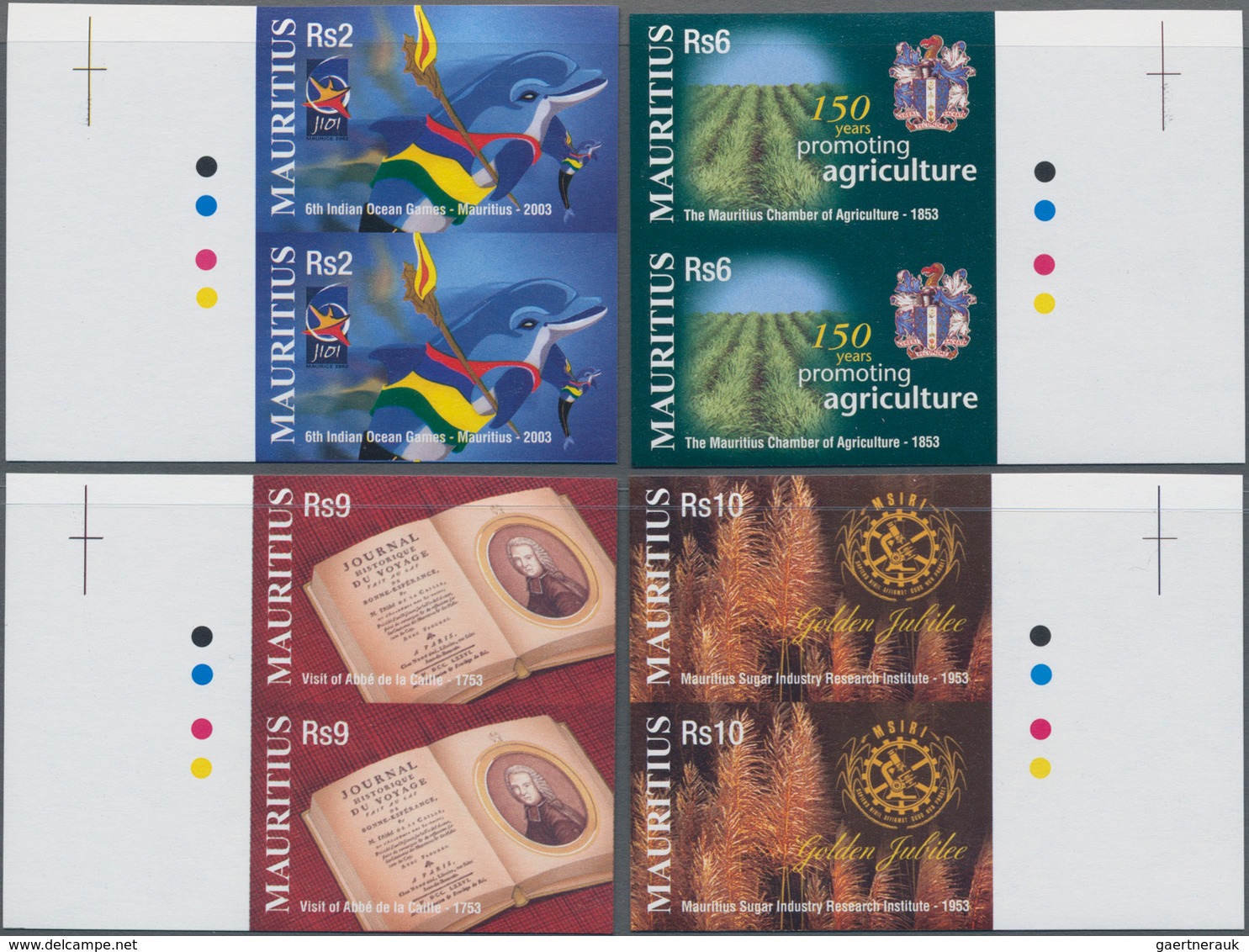 Mauritius: 2003, Anniversaries And Events Complete Set Of Four In Vertical IMPERFORATE Pairs From Ma - Mauritius (...-1967)