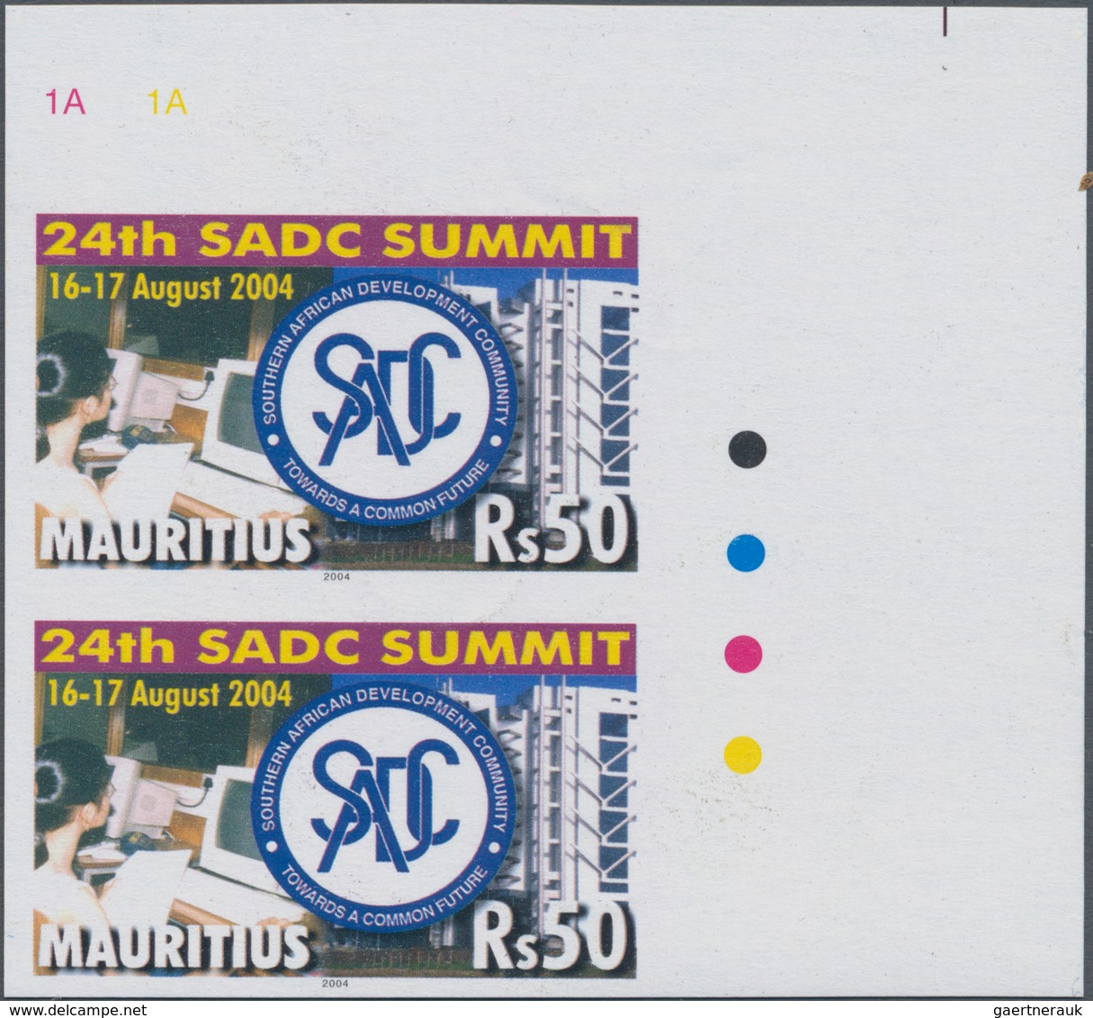 Mauritius: 2004, 24th SADC Summit Complete Set Of Two In Vertical IMPERFORATE Pairs From Upper Left - Mauritius (...-1967)