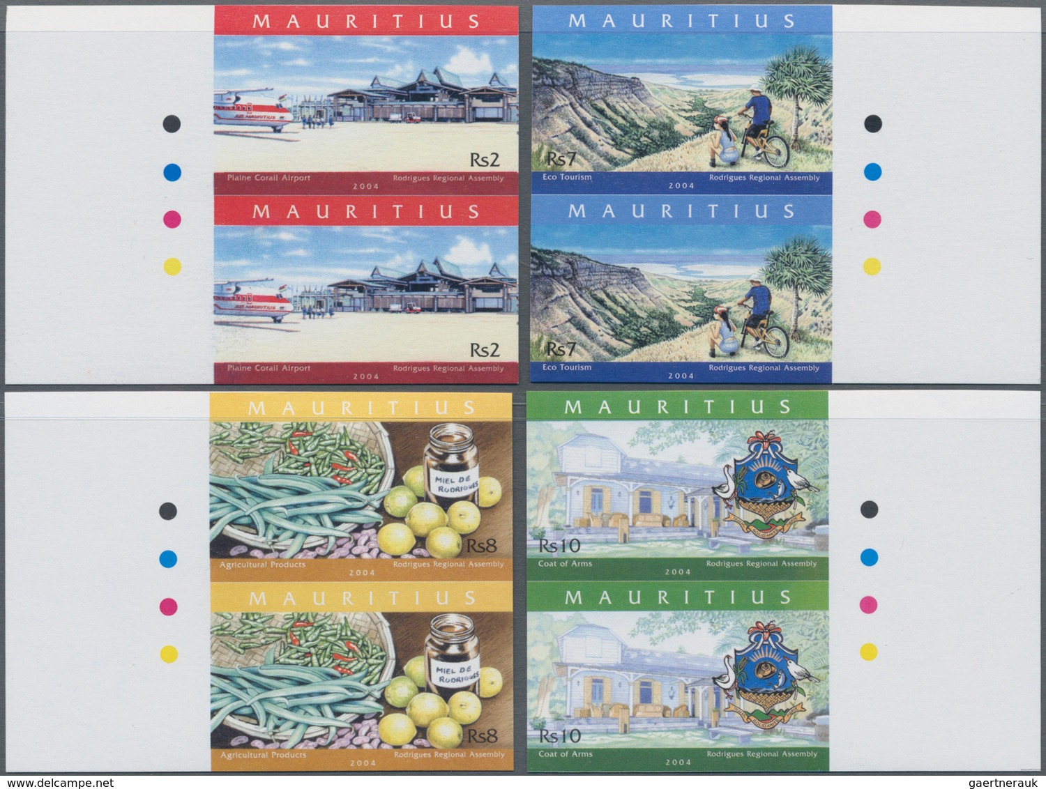 Mauritius: 2004, Rodrigues Regional Assembly Complete Set Of Four In Vertical IMPERFORATE Pairs From - Mauritius (...-1967)