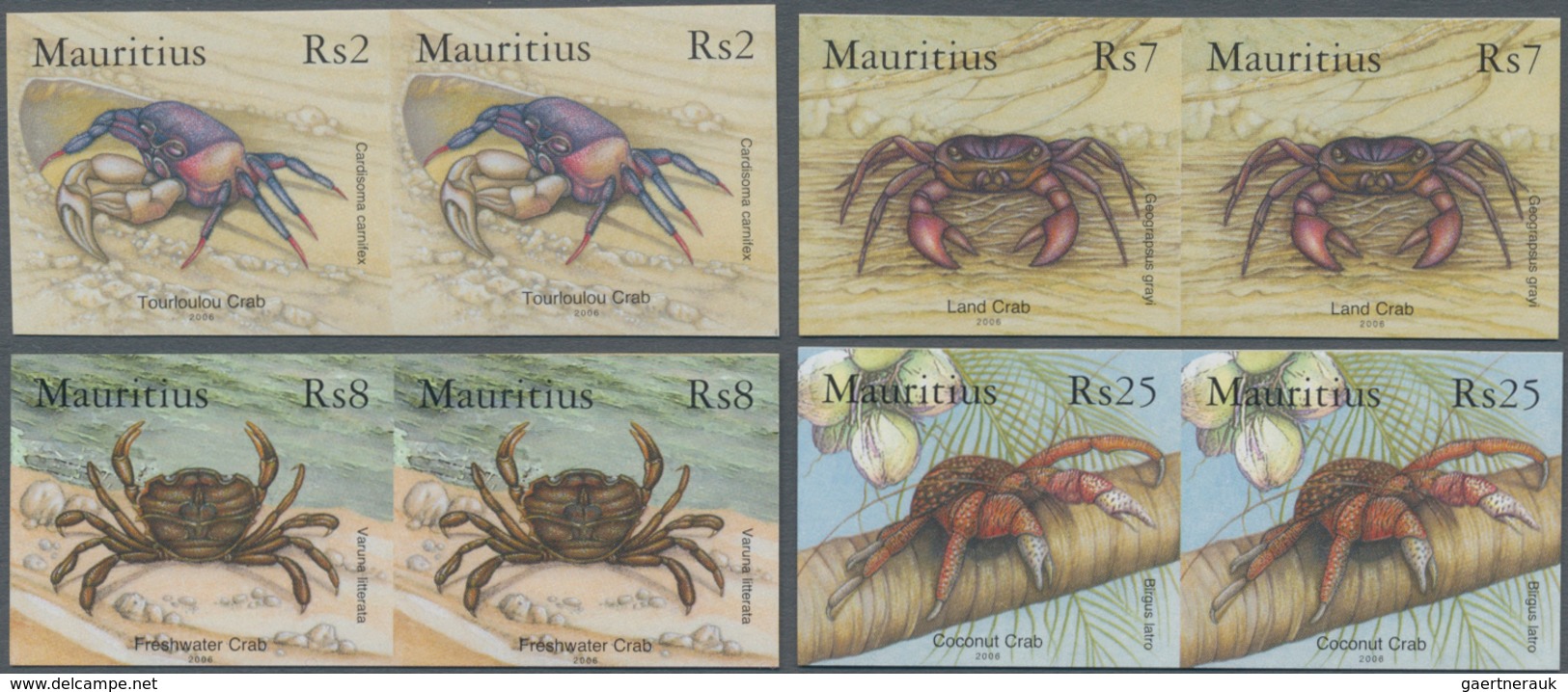 Mauritius: 2006, Land And Freshwater Crabs Complete Set Of Four (Tourloulou Crab, Land Crab, Freshwa - Mauricio (...-1967)