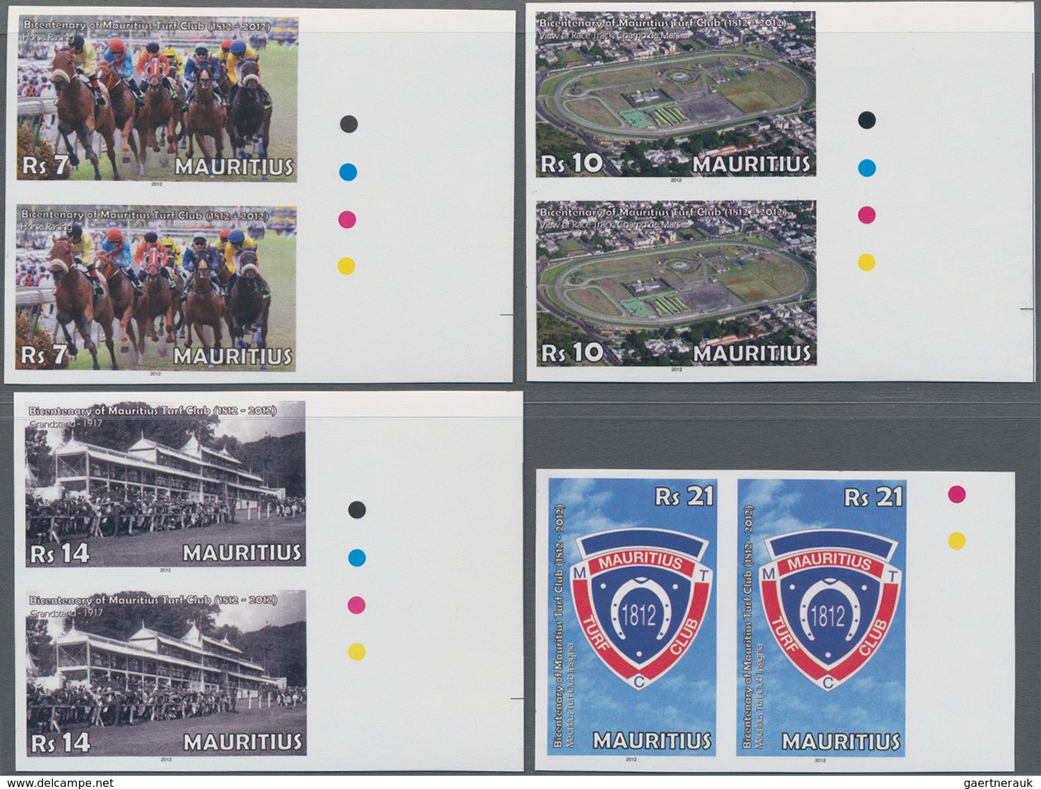 Mauritius: 2012, Bicentenary Of Mauritius Turf Club (horse Racing) Complete Set Of Four In Vertical - Mauritius (...-1967)